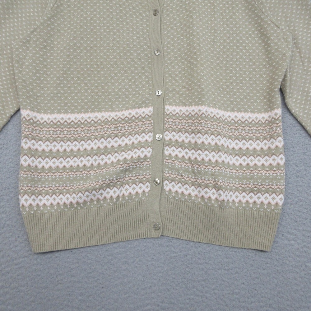 IZOD Cardigan Sweater Women XL Beige Pink Fair Isle Nordic Preppy Winter Lodge - Picture 7 of 14